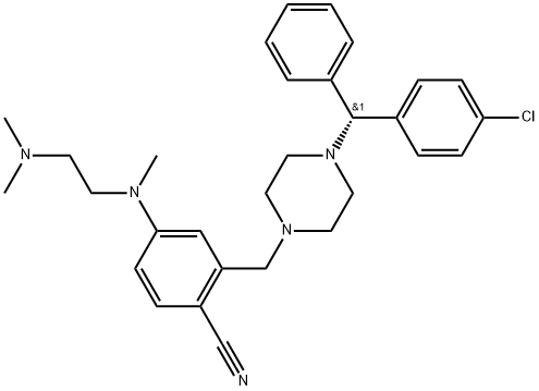 Benzonitrile, 2-[[4-[(R)-(4-chlorophenyl)phenylmethyl]-1-piperazinyl]methyl]-4-[[2-(dimethylamino)ethyl]methylamino]- Structure