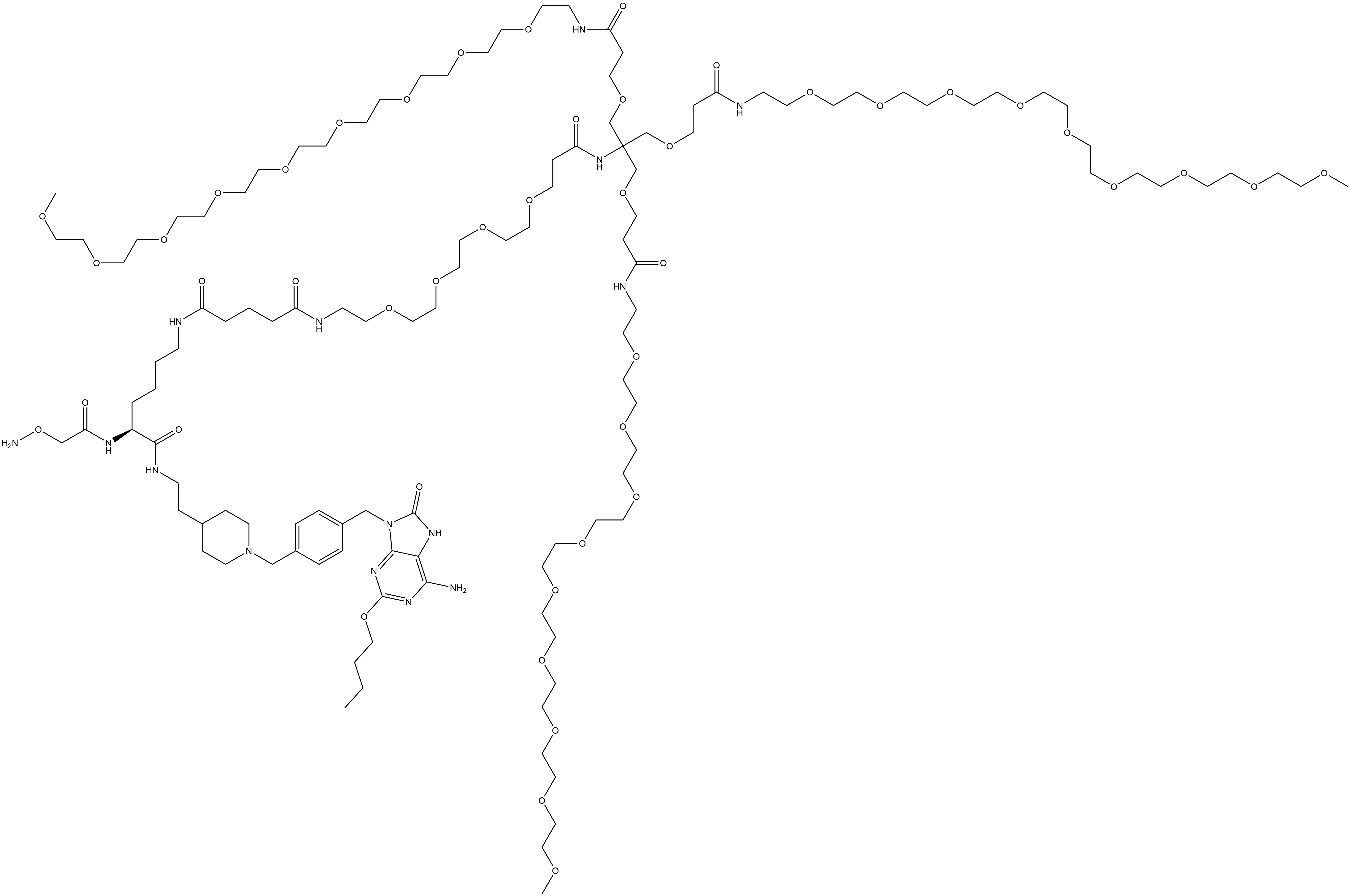 (34S)-N35-[2-[1-[[4-[(6-Amino-2-butoxy-7,8-dihydro-8-oxo-9H-purin-9-yl)methyl]phenyl]methyl]-4-piperidinyl]ethyl]-34-[[2-(aminooxy)acetyl]amino]-N1-3,6,9,12,15,18,21,24,27-nonaoxaoctacos-1-yl-8,24,28-trioxo-6,6-bis(5-oxo-2,9,12,15,18,21,24,27,30,33-decaoxa-6-azatetratriacont-1-yl)-4,11,14,17,20-pentaoxa-7,23,29-triazapentatriacontanediamide Structure