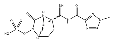 Sulfuric acid, mono[(1R,2S,5R)-2-[imino[[(1- methyl-1H-1,2,4-triazol-3-yl)carbonyl]amino] methyl]-7-oxo-1,6-diazabicyclo[3.2.1]oct-6-yl] ester Structure