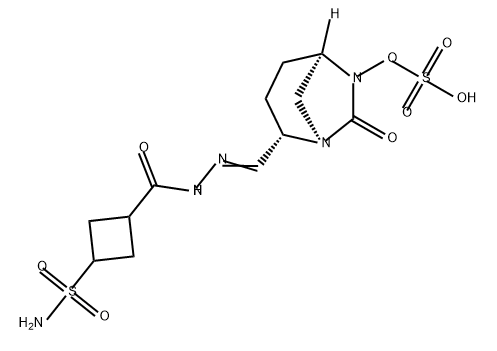Sulfuric acid, mono [(1 R,2S,5R)-2-[[[[3- (aminosulfonyl)cyclobutyl]carbonyl]amino] iminomethyl]-7-oxo-1 ,6-diazabicyclo[3.2.1 ] oct-6-yl] ester Structure