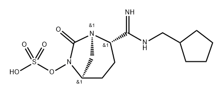 (2S,5R)-2-(N-(cyclopentylmethyl)carbamimidoyl)-7-oxo-1,6-diazabicyclo[3.2.1]octan-6-yl hydrogensulfate Structure