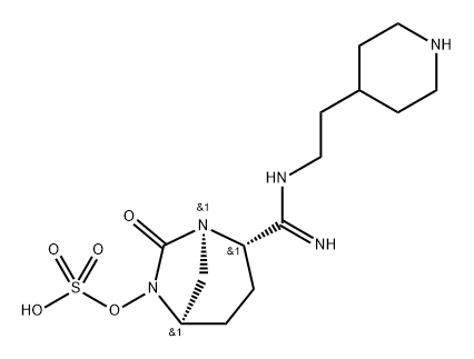 (2S,5R)-7-oxo-2-(N-(2-(piperidin-4-yl)ethyl)carbamimidoyl)-1,6-diazabicyclo[3.2.1]octan-6-yl hydrogensulfate Structure