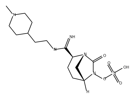 (2S,5R)-2-(N-(2-(1-methylpiperidin-4-yl)ethyl)carbamimidoyl)-7-oxo-1,6-diazabicyclo[3.2.1]octan-6-yl hydrogensulfate Structure