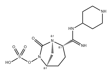 (2S,5R)-7-oxo-2-(N-(piperidin-4-yl)carbamimidoyl)-1,6-diazabicyclo[3.2.1]octan-6-yl hydrogensulfate Structure