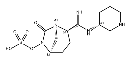 (2S,5R)-7-oxo-2-(N-((R)-piperidin-3-yl)carbamimidoyl)-1,6-diazabicyclo[3.2.1]octan-6-yl hydrogensulfate Structure