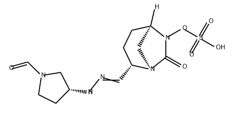 (2S,5R)-2-(N-((R)-1-formylpyrrolidin-3-yl)carbamimidoyl)-7-oxo-1,6-diazabicyclo[3.2.1]octan-6-yl hydrogensulfate Structure