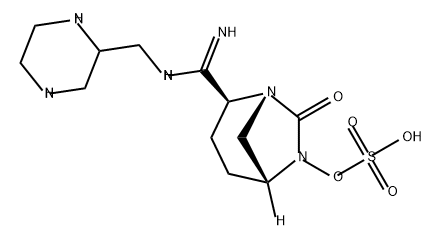 (2S,5R)-7-oxo-2-(N-(piperazin-2-ylmethyl)carbamimidoyl)-1,6-diazabicyclo[3.2.1]octan-6-yl hydrogensulfate Structure