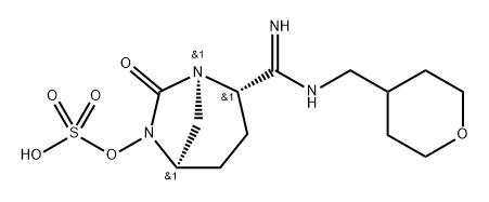 Sulfuric acid, mono[(1R,2S,5R)-2-[imino [[(tetrahydro-2H-pyran-4-yl)methyl]amino] methyl]-7-oxo-1,6-diazabicyclo[3.2.1]oct-6-yl] ester 구조식 이미지