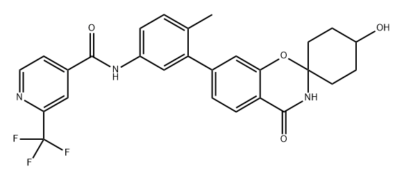 N-[4-Methyl-3-(4'-hydroxy-4-oxospiro[2H-1,3-benzoxazine-2,1'-cyclohexan]-7(3H)-yl)phenyl]-2-(trifluoromethyl)-4-pyridinecarboxamide 구조식 이미지