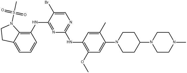 5-bromo-N2-(2-methoxy-5-methyl-4-(4-(4-methylpiperazin-1-yl)piperidin-1-yl)phenyl)-N4-(1-(methylsulfonyl)indolin-7-yl)pyrimidine-2,4-diamine Structure