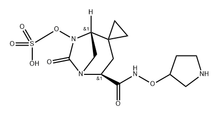 (1R,4S)-6-oxo-4-((pyrrolidin-3-yloxy)carbamoyl)-5,7-diazaspiro[bicyclo[3.2.1]octane-2,1'-cyclopropan]-7-yl hydrogen sulfate 구조식 이미지