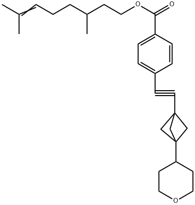 3,7-dimethyloct-6-en-1-yl 4-((3-(tetrahydro-2H-pyran-4-yl)bicyclo[1.1.1]pentan-1-yl)ethynyl)benzoate Structure