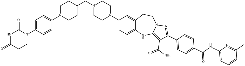 7-(4-((1-(4-(2,4-dioxotetrahydropyrimidin-1(2H)-yl)phenyl)piperidin-4-yl)methyl)piperazin-1-yl)-2-(4-((6-methylpyridin-2-yl)carbamoyl)phenyl)-9,10-dihydro-4H-benzo[d]pyrazolo[1,5-a][1,3]diazepine-3-carboxamide Structure