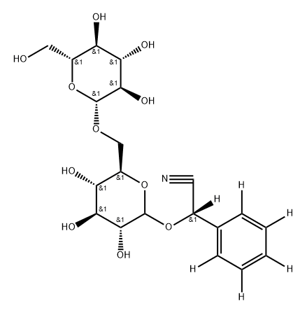 2-(phenyl-d5)-2-(((3R,4S,5S,6R)-3,4,5-trihydroxy-6-((((2R,3R,4S,5S,6R)-3,4,5-trihydroxy-6-(hydroxymethyl)tetrahydro-2H-pyran-2-yl)oxy)methyl)tetrahydro-2H-pyran-2-yl)oxy)acetonitrile-d 구조식 이미지