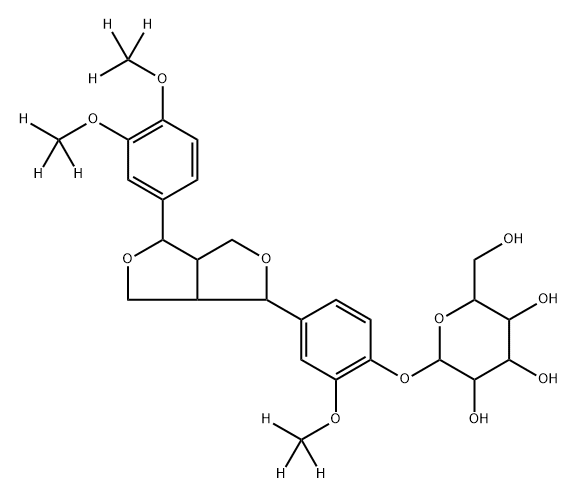 2-(4-(4-(3,4-bis(methoxy-d3)phenyl)tetrahydro-1H,3H-furo[3,4-c]furan-1-yl)-2-(methoxy-d3)phenoxy)-6-(hydroxymethyl)tetrahydro-2H-pyran-3,4,5-triol Structure