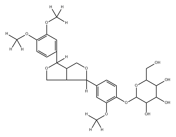 2-(4-(4-(3,4-bis(methoxy-d3)phenyl)tetrahydro-1H,3H-furo[3,4-c]furan-1-yl-1,4-d2)-2-(methoxy-d3)phenoxy)-6-(hydroxymethyl)tetrahydro-2H-pyran-3,4,5-triol Structure