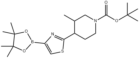 tert-butyl 3-methyl-4-(4-(4,4,5,5-tetramethyl-1,3,2-dioxaborolan-2-yl)thiazol-2-yl)piperidine-1-carboxylate Structure