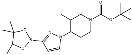 tert-butyl 3-methyl-4-(3-(4,4,5,5-tetramethyl-1,3,2-dioxaborolan-2-yl)-1H-pyrazol-1-yl)piperidine-1-carboxylate Structure