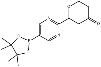 2-(5-(4,4,5,5-tetramethyl-1,3,2-dioxaborolan-2-yl)pyrimidin-2-yl)tetrahydro-4H-pyran-4-one Structure