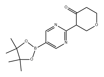 3-(5-(4,4,5,5-tetramethyl-1,3,2-dioxaborolan-2-yl)pyrimidin-2-yl)tetrahydro-4H-pyran-4-one Structure