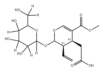 2-((3R,4S)-5-(methoxycarbonyl)-2-((3,4,5-trihydroxy-6-(hydroxymethyl-d2)tetrahydro-2H-pyran-2-yl-2,3,4,5-d4)oxy)-3-vinyl-3,4-dihydro-2H-pyran-4-yl)acetic acid 구조식 이미지