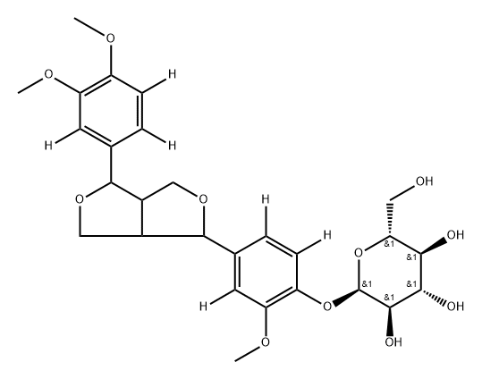 (2R,3R,4S,5S,6R)-2-(4-(4-(3,4-dimethoxyphenyl-2,5,6-d3)tetrahydro-1H,3H-furo[3,4-c]furan-1-yl)-2-methoxyphenoxy-3,5,6-d3)-6-(hydroxymethyl)tetrahydro-2H-pyran-3,4,5-triol Structure