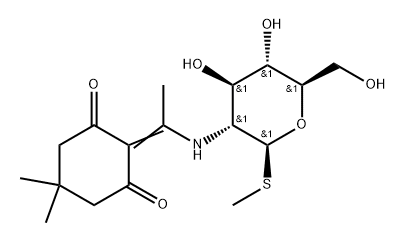 .beta.-D-Glucopyranoside, methyl 2-deoxy-2-1-(4,4-dimethyl-2,6-dioxocyclohexylidene)ethylamino-1-thio- 구조식 이미지