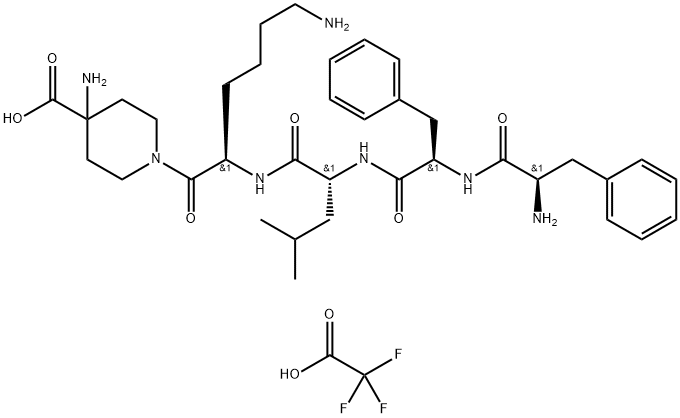 4-Amino-1-((R)-6-amino-2-((R)-2-((R)-2-((R)-2-amino-3-phenylpropanamido)-3-phenylpropanamido)-4-methylpentanamido)hexanoyl)piperidine-4-carboxylic acid trifluoroacetate Structure