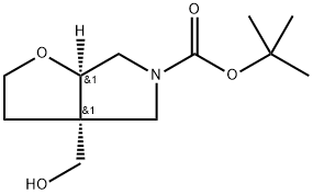 5H-Furo[2,3-c]pyrrole-5-carboxylic acid, hexahydro-3a-(hydroxymethyl)-, 1,1-dimethylethyl ester, (3aR,6aR)-rel- Structure