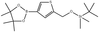 tert-Butyldimethyl((4-(4,4,5,5-tetramethyl-1,3,2-dioxaborolan-2-yl)thiophen-2-yl)methoxy)silane 구조식 이미지