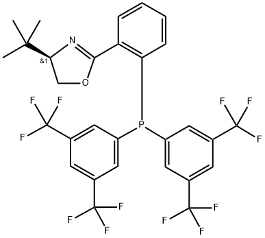 Oxazole, 2-[2-[bis[3,5-bis(trifluoromethyl)phenyl]phosphino]phenyl]-4-(1,1-dimethylethyl)-4,5-dihydro-, (4R)- Structure