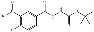 Hydrazinecarboxylic acid, 2-(3-borono-4-fluorobenzoyl)-, 1-(1,1-dimethylethyl) ester Structure