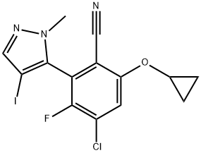 4-chloro-6-(cyclopropoxy)-3-fluoro-2-(4-iodo-2-methyl-pyrazol-3-yl)benzonitrile Structure