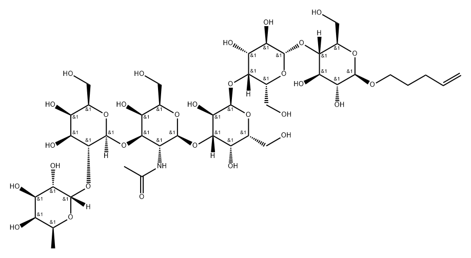 4-Pentenyl O-6-deoxy-alpha-L-galactopyranosyl-(1-2)-O-beta-D-galactopyranosyl-(1-3)-O-2-(acetylamino)-2-deoxy-beta-D-galactopyranosyl-(1-3)-O-alpha-D-galactopyranosyl-(1-4)-O-beta-D-galactopyranosyl-(1-4)-beta-D-glucopyranoside 구조식 이미지