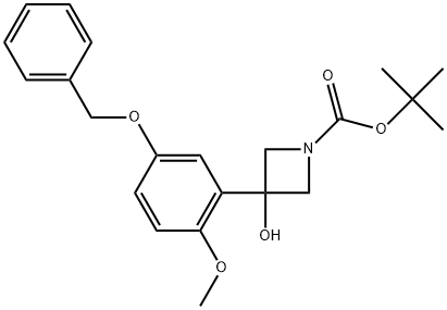 1-Azetidinecarboxylic acid, 3-hydroxy-3-[2-methoxy-5-(phenylmethoxy)phenyl]-, 1,1-dimethylethyl ester Structure