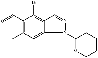 4-Bromo-6-methyl-1-(tetrahydro-2H-pyran-2-yl)-1H-indazole-5-carbaldehyde Structure