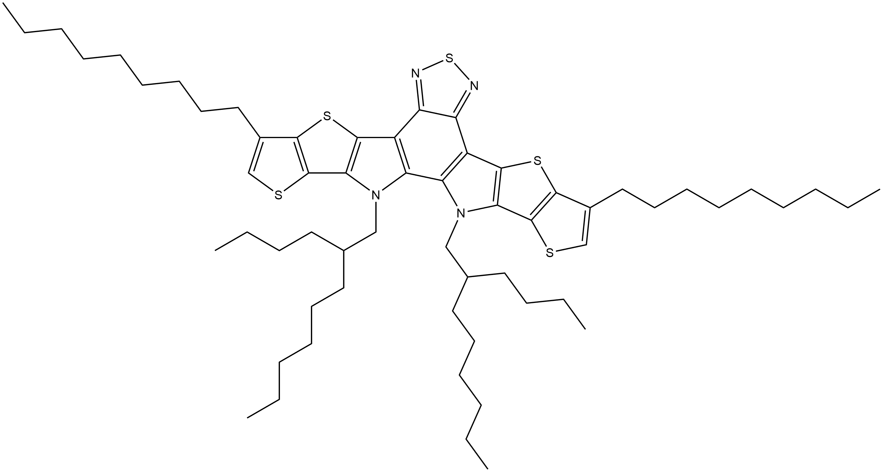 12,13-bis(2-butyloctyl)-3,9-dinonyl-12,13-dihydro-[1,2,5]thiadiazolo[3,4-e]thieno[2'',3'':4',5']thieno[2',3':4,5]pyrrolo[3,2-g]thieno[2',3':4,5]thieno[3,2-b]indole Structure