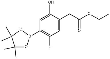 Ethyl 2-(5-fluoro-2-hydroxy-4-(4,4,5,5-tetramethyl-1,3,2-dioxaborolan-2-yl)phenyl)acetate 구조식 이미지