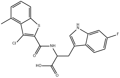 2-(3-Chloro-4-methylbenzobthiophene-2-carboxamido)-3-(6-fluoro-1H-indol-3-yl)propanoic acid Structure