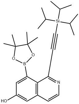 8-(4,4,5,5-Tetramethyl-1,3,2-dioxaborolan-2-yl)-1-((triisopropylsilyl)ethynyl)isoquinolin-6-ol 구조식 이미지