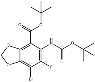 tert-Butyl 7-bromo-5-((tert-butoxycarbonyl)amino)-6-fluorobenzo[d][1,3]dioxole-4-carboxylate 구조식 이미지