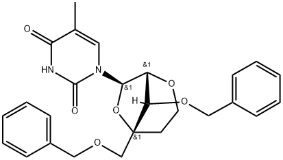 2,?4(1H,?3H)?-?Pyrimidinedione, 1-?[2,?6-?anhydro-?5-?deoxy-?4-?C-?[(phenylmethoxy)?methyl]?-?3-?O-?(phenylmethyl)?-?α-?L-?lyxo-?hexofuranosyl]?-?5-?methyl- Structure