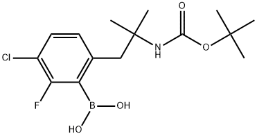 (6-(2-((tert-Butoxycarbonyl)amino)-2-methylpropyl)-3-chloro-2-fluorophenyl)boronic acid 구조식 이미지