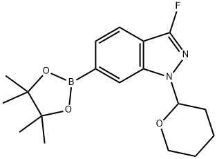 3-Fluoro-1-(tetrahydro-2H-pyran-2-yl)-6-(4,4,5,5-tetramethyl-1,3,2-dioxaborolan-2-yl)-1H-indazole 구조식 이미지