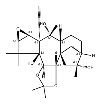 2β,3β-Epoxy-6β,7α-(isopropylidenebisoxy)grayanotoxane-5,10,16-triol 구조식 이미지