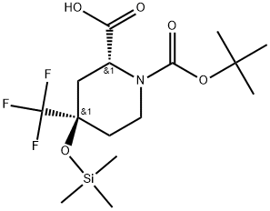 rel-(2R,4R)-1-(tert-Butoxycarbonyl)-4-(trifluoromethyl)-4-((trimethylsilyl)oxy)piperidine-2-carboxylic acid 구조식 이미지