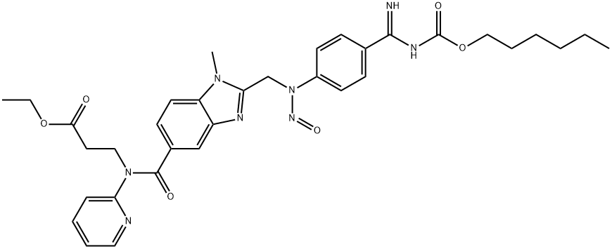 β-Alanine, N-[[2-[[[4-[[[(hexyloxy)carbonyl]amino]iminomethyl]phenyl]nitrosoamino]methyl]-1-methyl-1H-benzimidazol-5-yl]carbonyl]-N-2-pyridinyl-, ethyl ester Structure