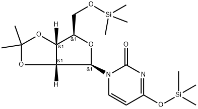 1-(2-O,3-O-Isopropylidene-5-O-trimethylsilyl-β-D-ribofuranosyl)-4-(trimethylsilyloxy)pyrimidin-2(1H)-one Structure