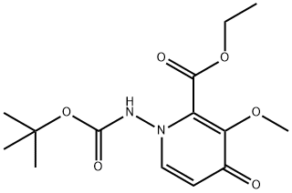 Ethyl 1-((tert-butoxycarbonyl)amino)-3-methoxy-4-oxo-1,4-dihydropyridine-2-carboxylate 구조식 이미지