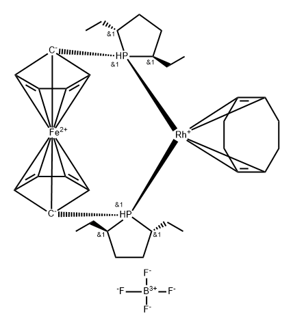1,1-Bis((2R,5R)-2,5-diethylphospholano)ferrocene(cyclooctadiene)rhodium(I) tetrafluoroborate Structure